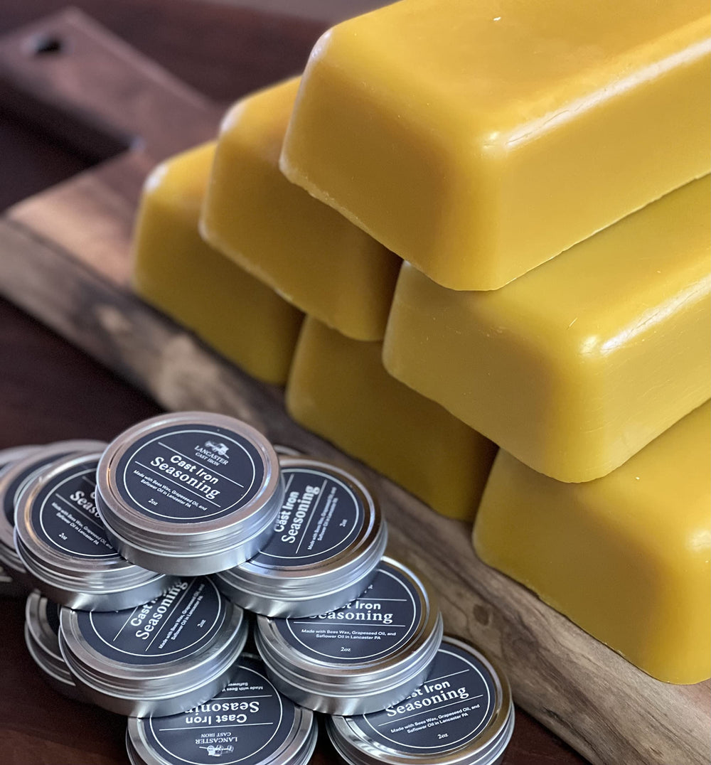 Lancaster Cast Iron seasoning beeswax on interior shows rust protection and even coating