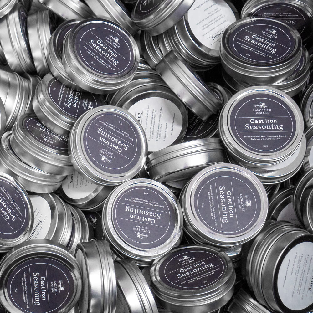 Lancaster Cast Iron seasoning exterior during buffing for durable coating