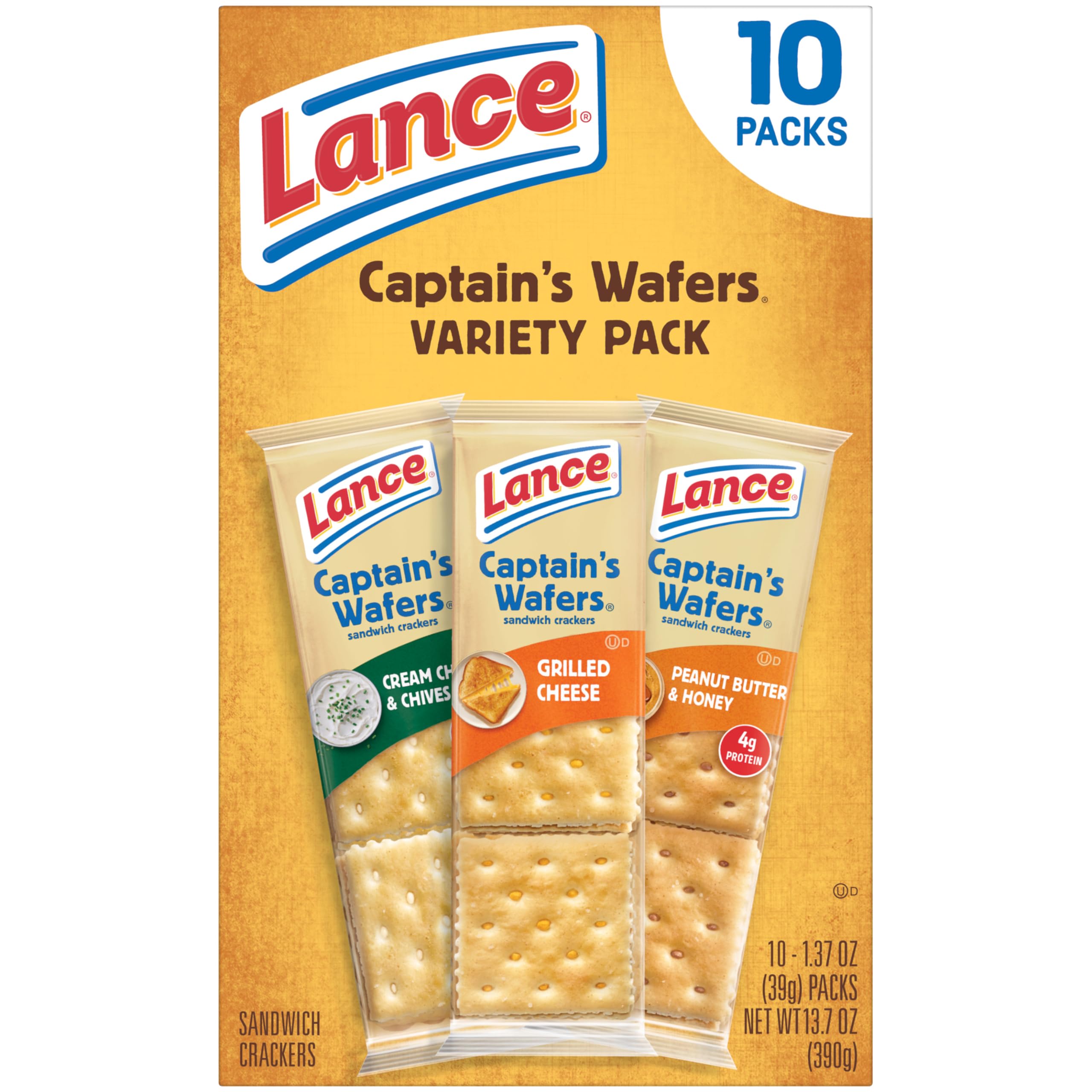 Lance Captain's Wafers Grilled Cheese pack close-up, melting cheese filling.