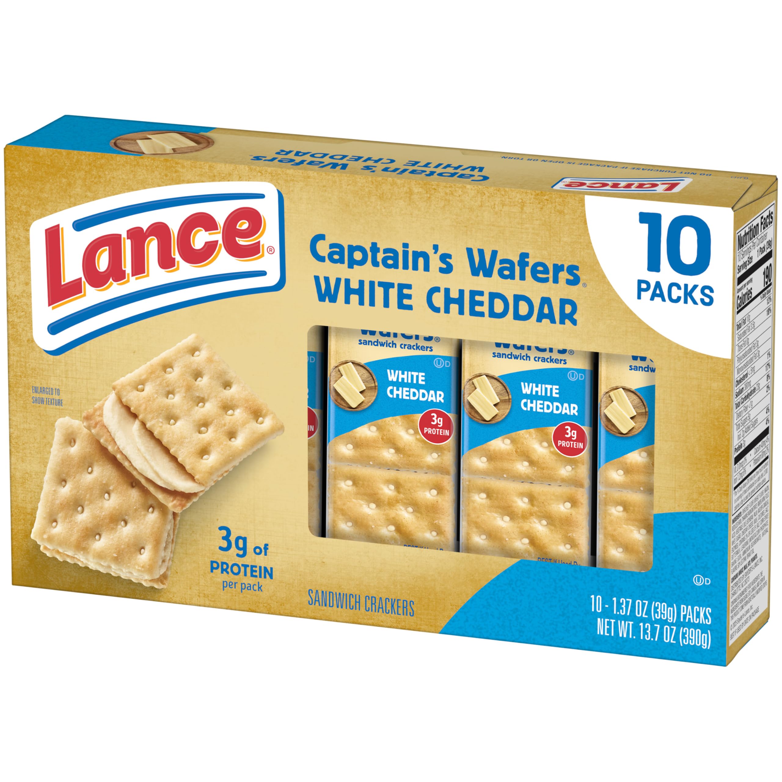 Lance Captain's Wafers White Cheddar crackers lunchbox-ready, portable 10-pack.