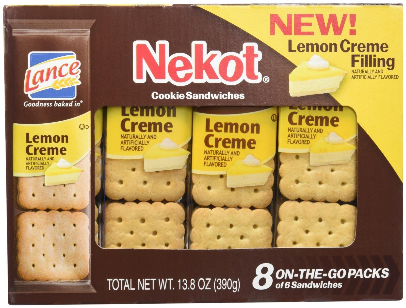 Lance Lemon Nekot Cookie sandwich close-up with tangy lemon creme filling for a snack