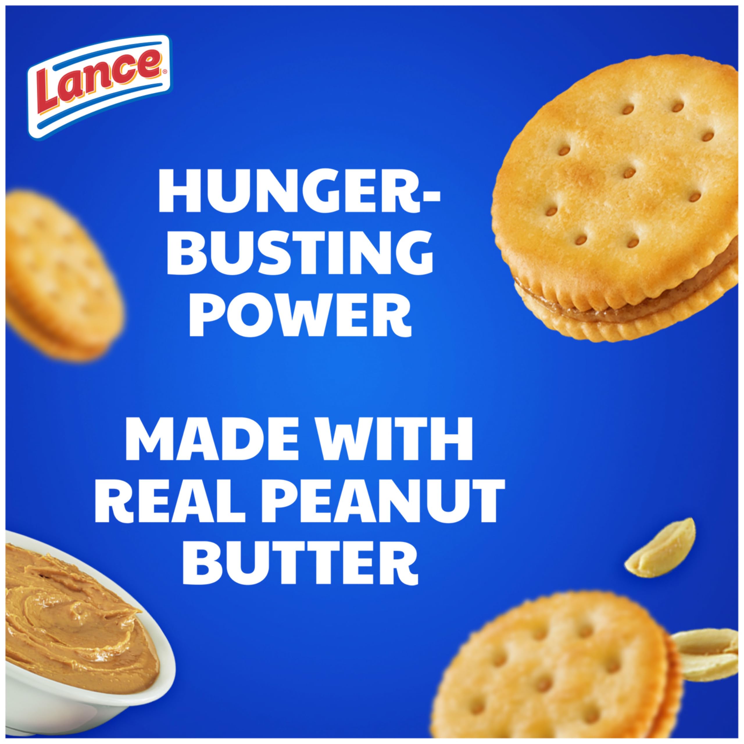 Lance Malt with Peanut Butter crackers close-up shows creamy peanut butter filling.