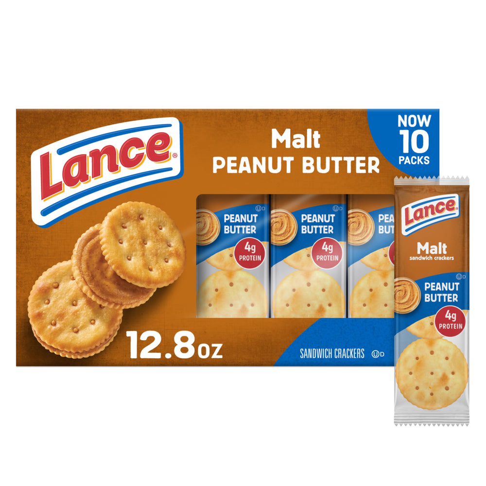 Lance Malt with Peanut Butter crackers in the outer box, ideal for on-the-go snacking.
