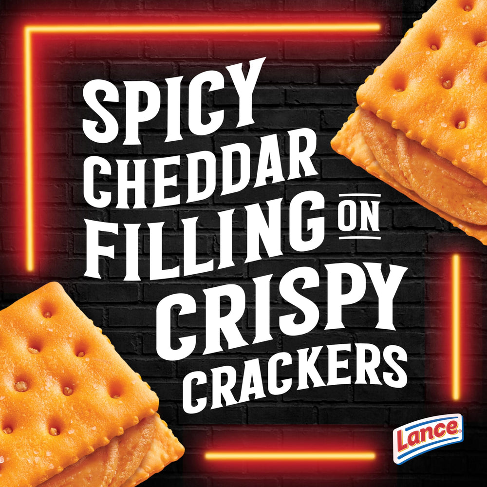 Lance Nashville Hot Cheddar filling visible in the cracker sandwich.