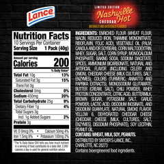 Lance Nashville Hot Cheddar Sandwich Crackers, six crackers per pack for convenient portions.