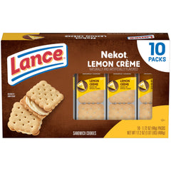Lance Nekot Lemon Creme cookies front view showing lemon filling and crunch.