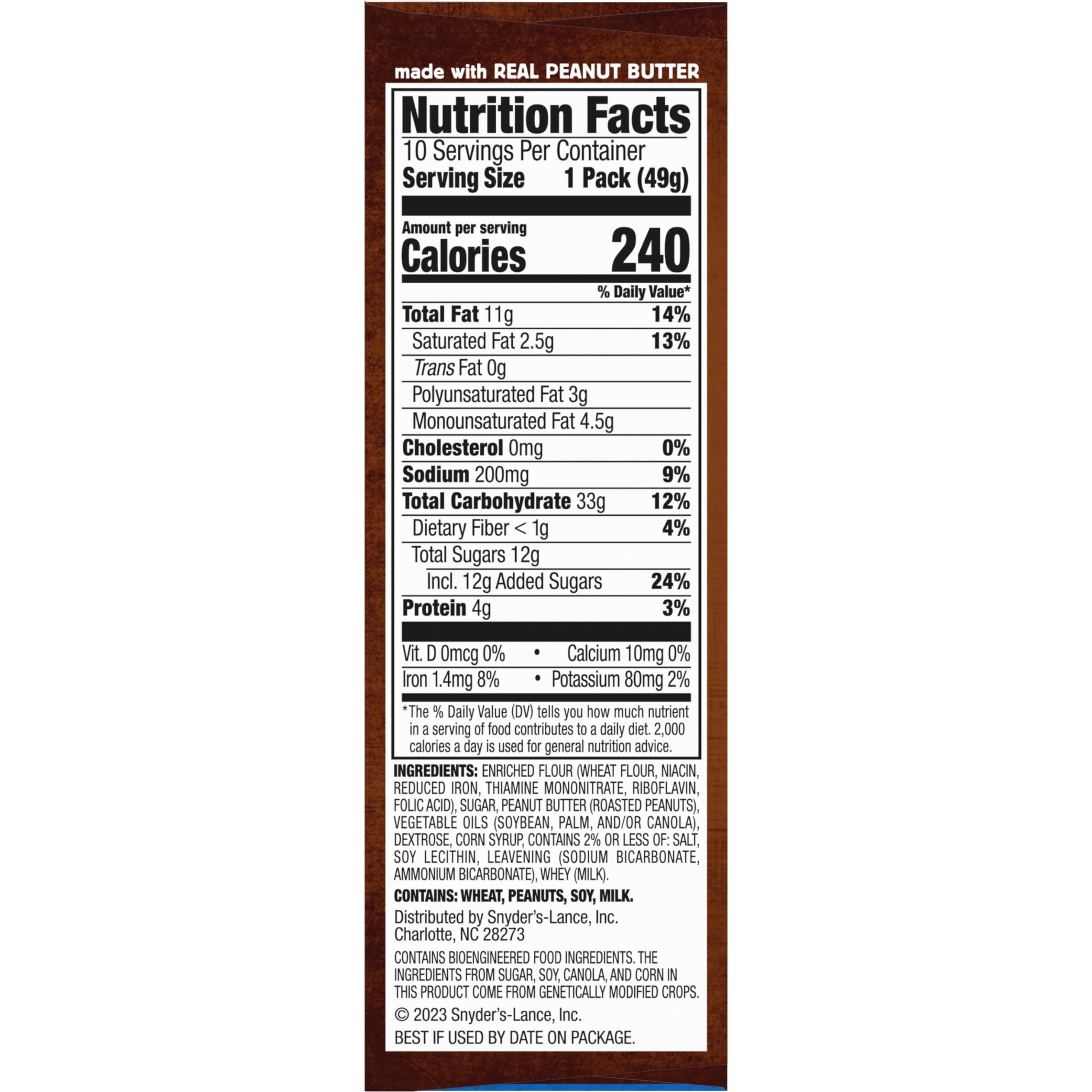 Lance Nekot nutrition panel, no high-fructose corn syrup stated.