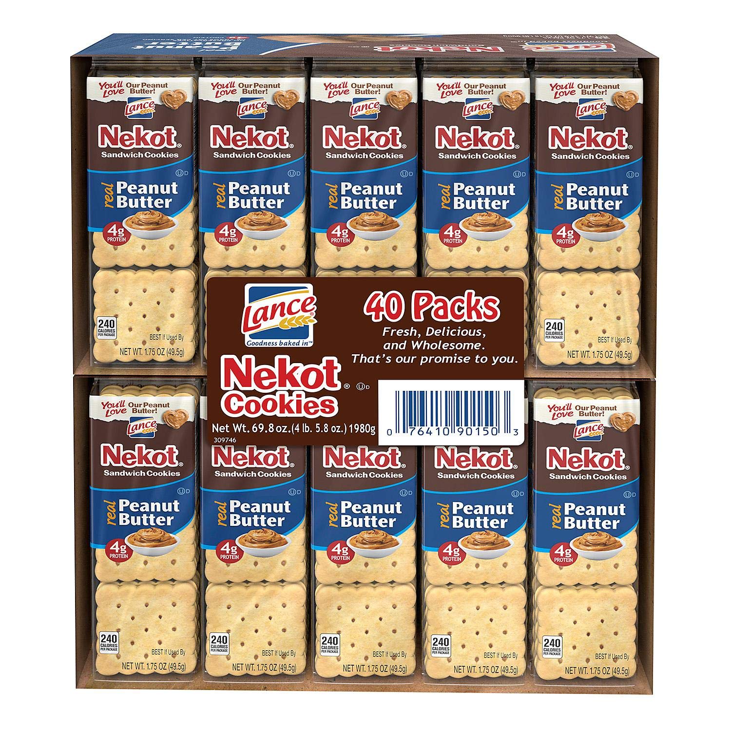 Lance Nekot Peanut Butter Cookies package, ideal for quick, satisfying snack with milk.