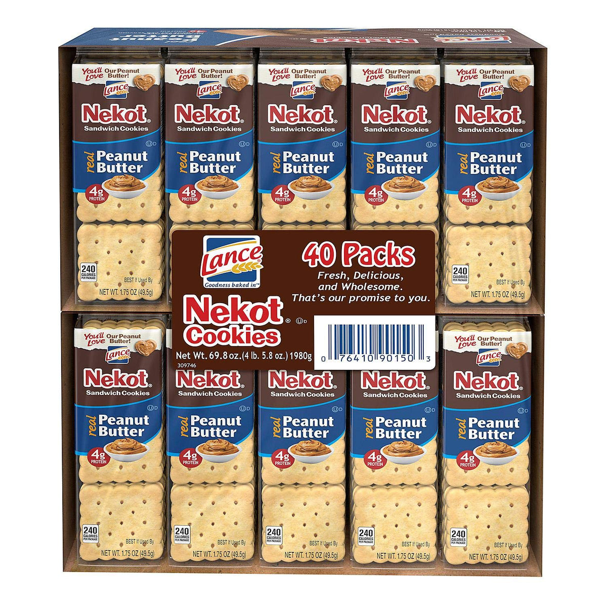 Lance Nekot Peanut Butter Cookies package, ideal for quick, satisfying snack with milk.