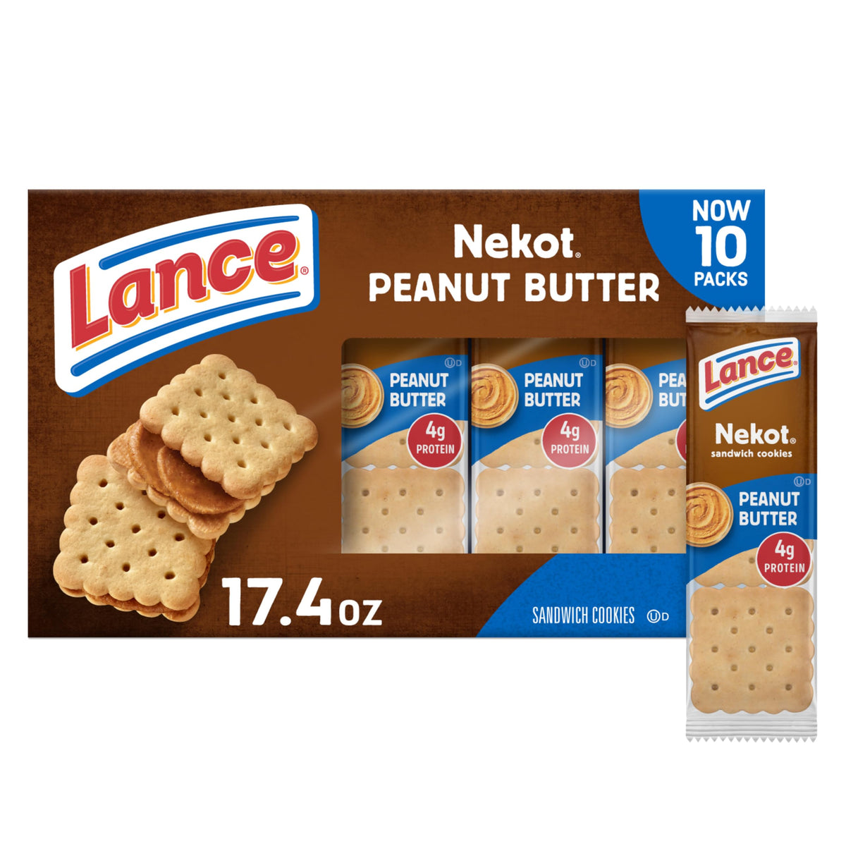 Lance Nekot Peanut Butter sandwich box front, ideal for on-the-go snacking.