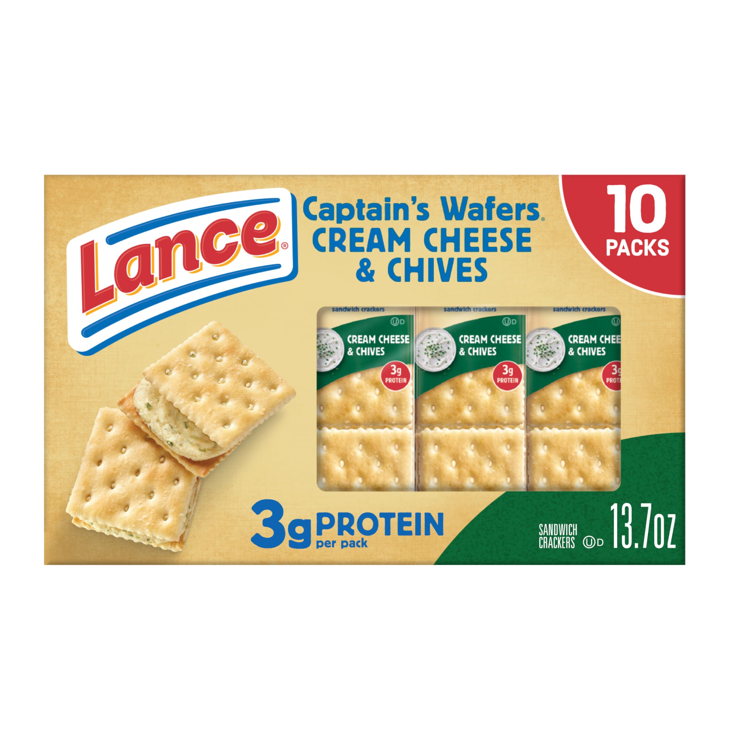 Lance Captain's Wafers Cream Cheese and Chives pack, savory, portable snack