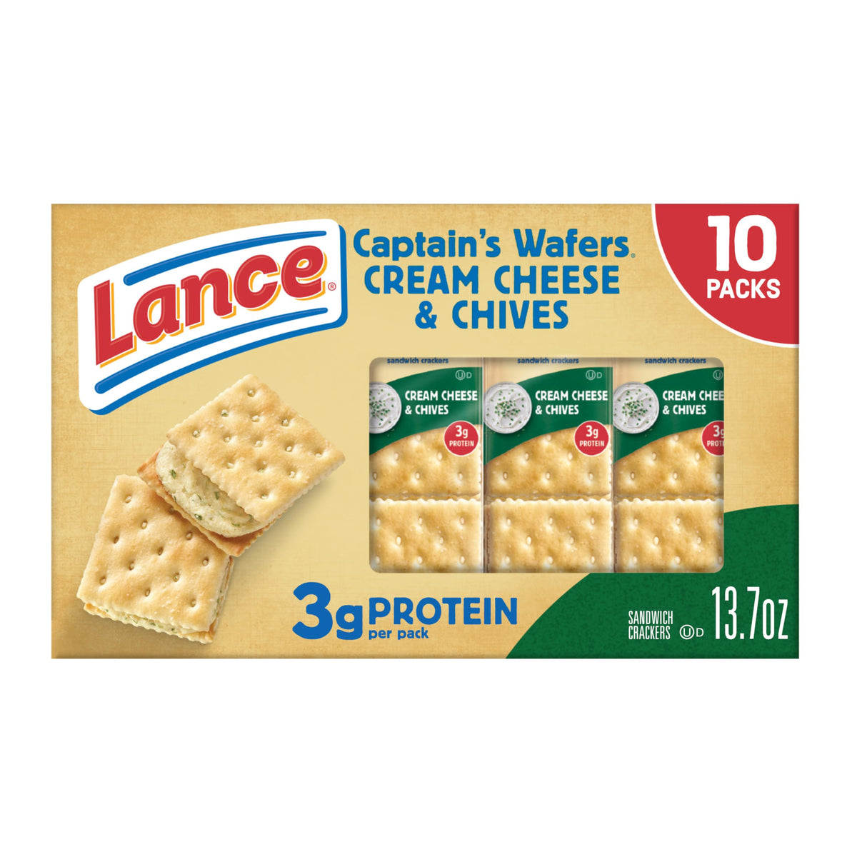 Lance Captain's Wafers Cream Cheese and Chives pack, savory, portable snack