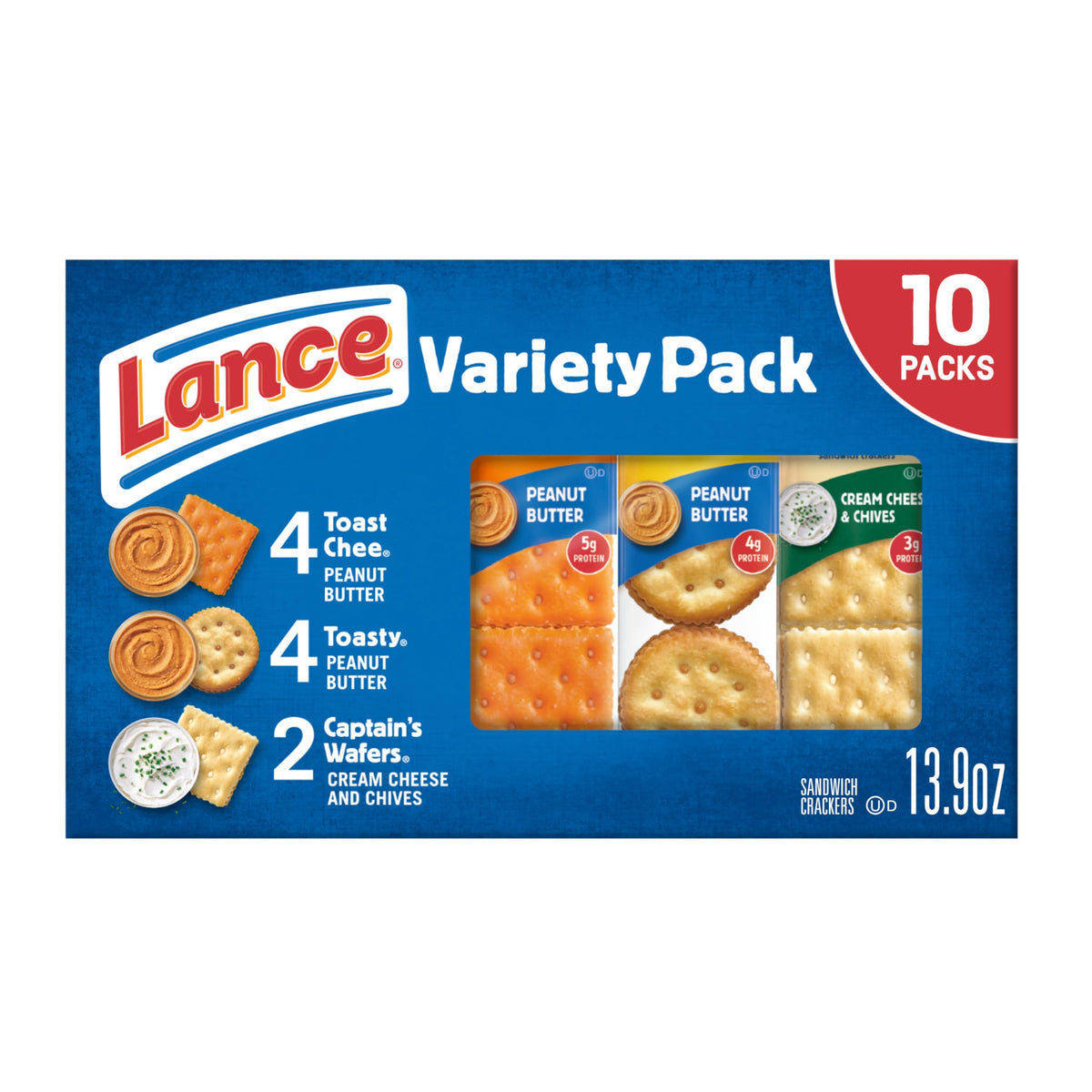 Lance Sandwich Crackers Variety Pack front view, ideal for quick on the go snacking
