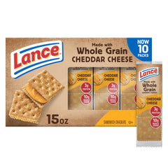 Lance Sandwich Crackers on-pack shot showing whole-grain crackers and cheddar filling.