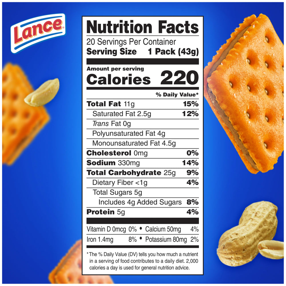 Lance ToastChee Peanut Butter crackers close-up showing real peanut butter filling