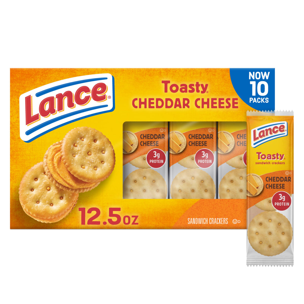Lance Toasty Cheddar crackers packaging for on-the-go snacking