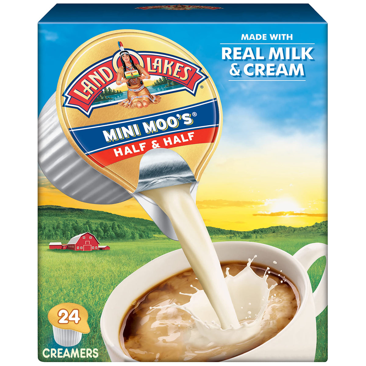 Land O Lakes Mini Moo’s Half & Half 24-count box for easy coffee prep.