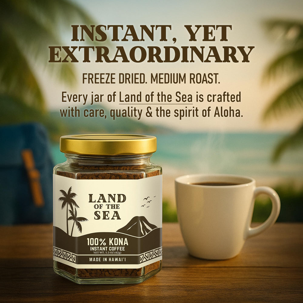 Kona jar label highlights 22 servings and low-acid medium roast.