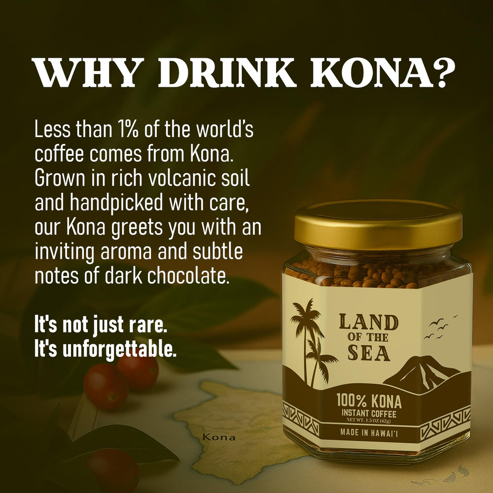 Included scoop shows easy, measured portions for busy mornings with Land of the Sea Kona Instant.