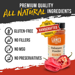 Lane’s Habanero Powder dry rub on meat.