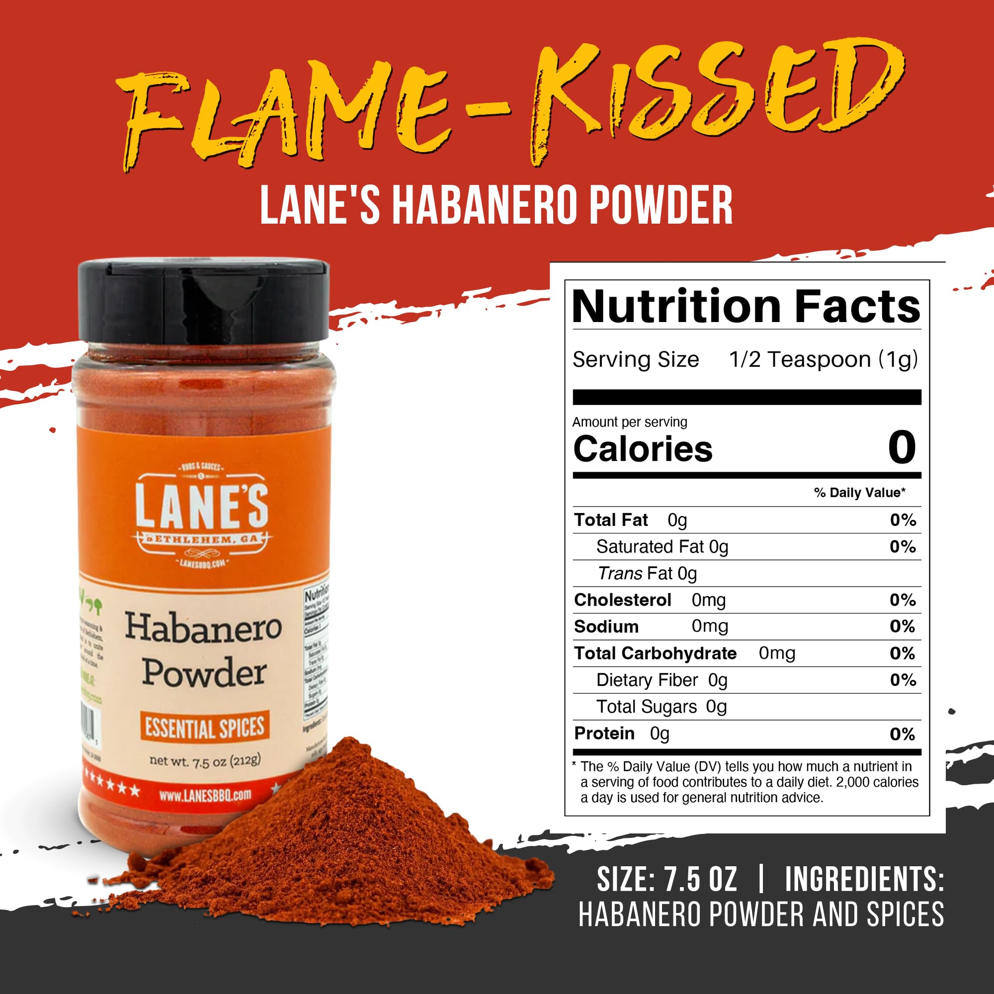 Lane’s Habanero Powder fine-grain texture for even seasoning.