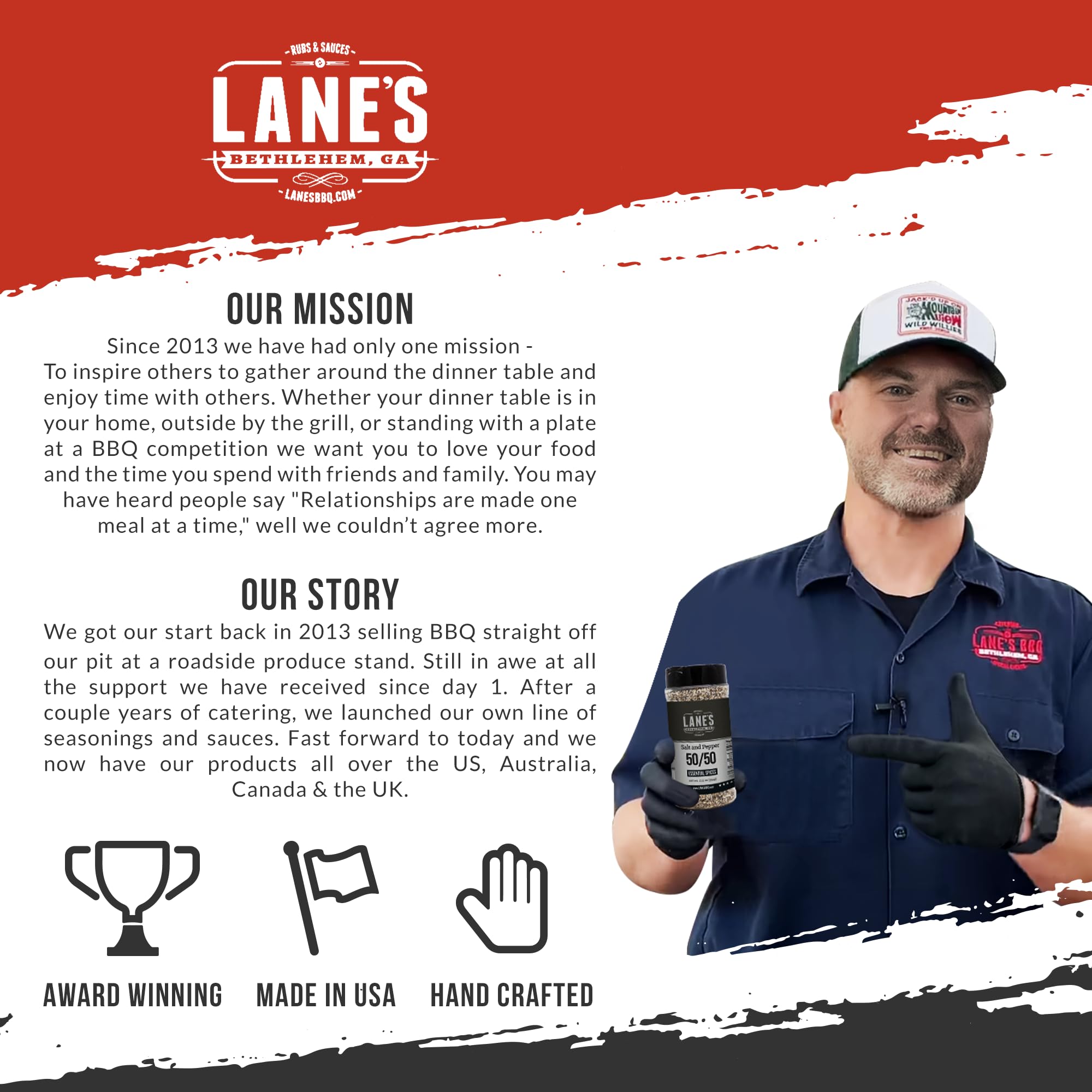 Lane's label highlights a simple two-ingredient blend for quick seasoning.