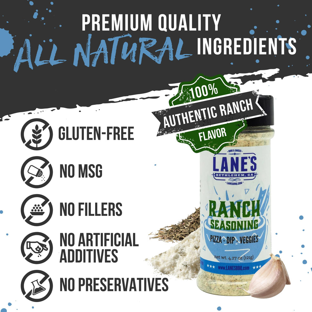Lane's Ranch Seasoning Powder dusted on popcorn enhances snacking.