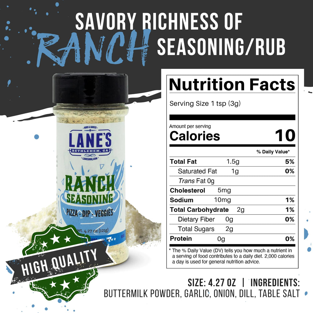 Lane's Ranch Seasoning Powder shaker on shelf ready to flavor snacks.