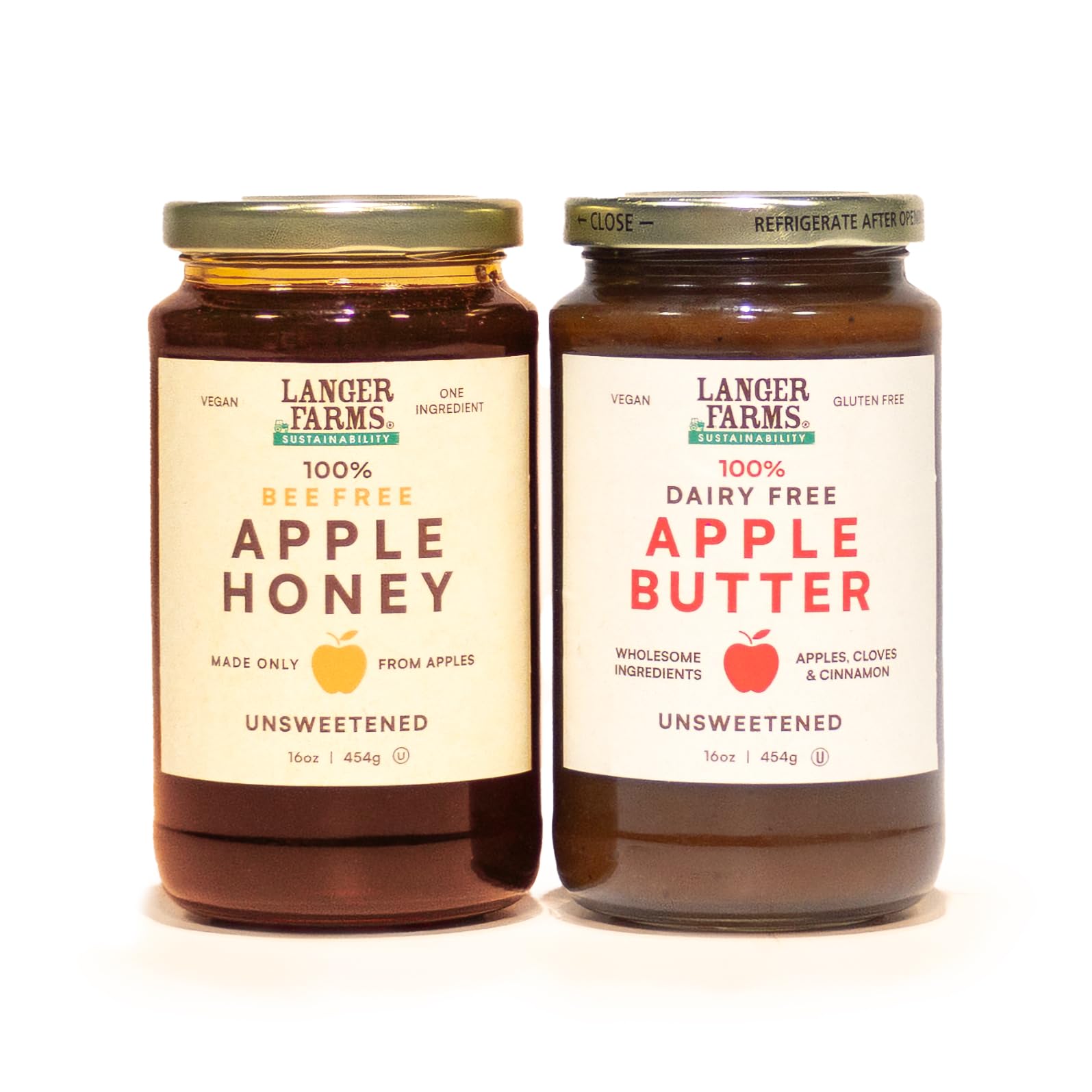 Langer Farms Unsweetened Apple Butter packaging variation shown.