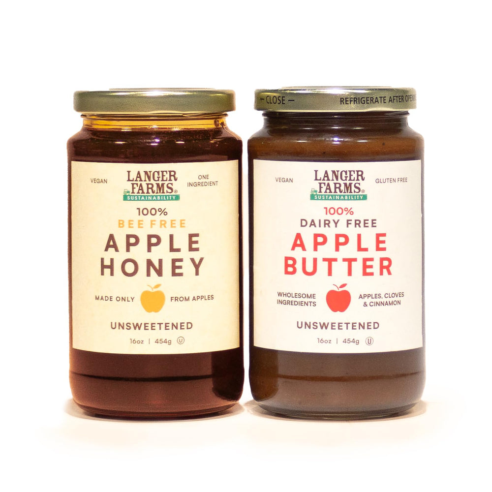 Langer Farms Unsweetened Apple Butter packaging variation shown.