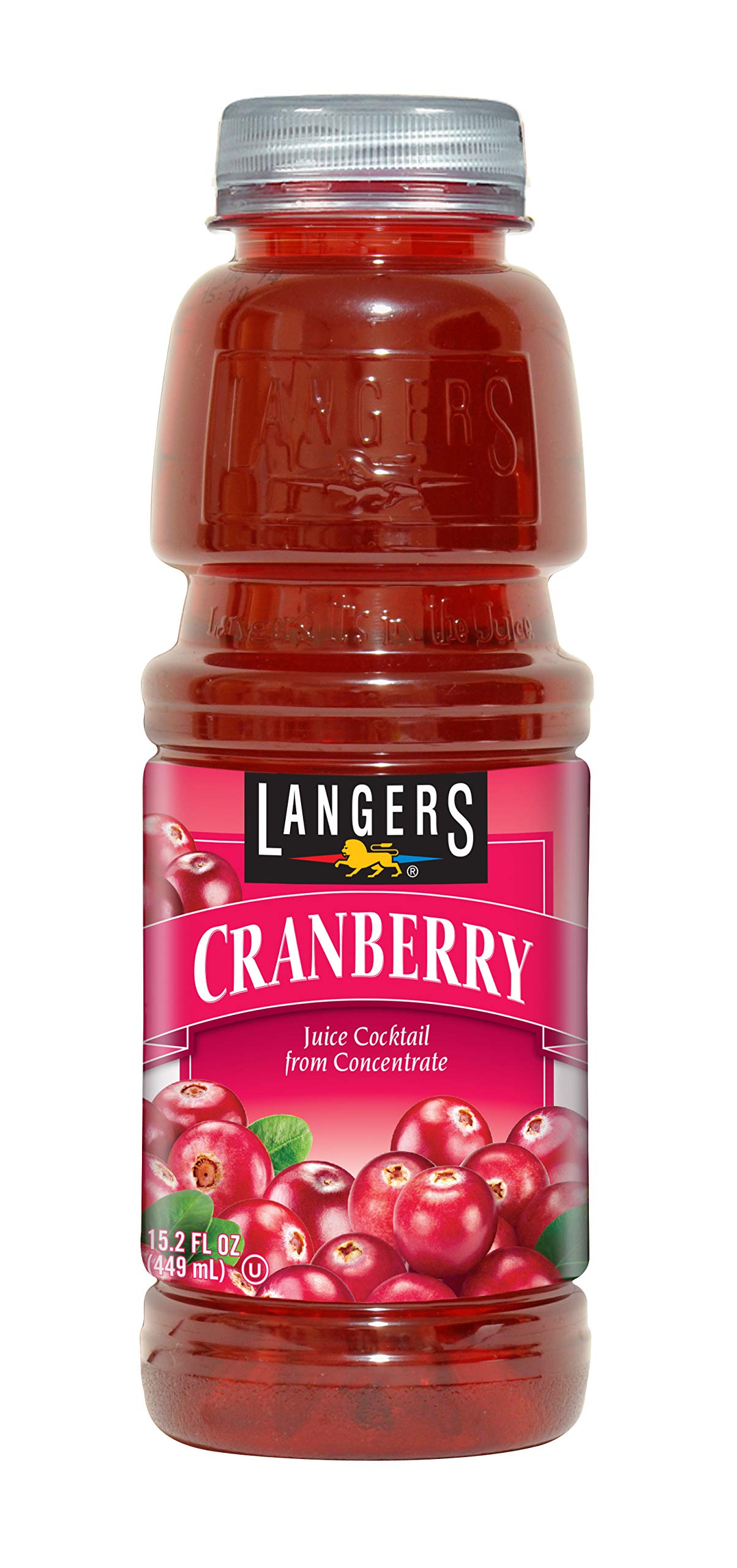 Langers Cranberry Juice Cocktail bottle, ideal for refreshing beverages.