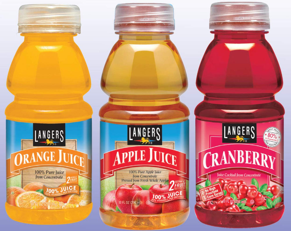 Langers label closeup highlights GMO-free, preservative-free juice options