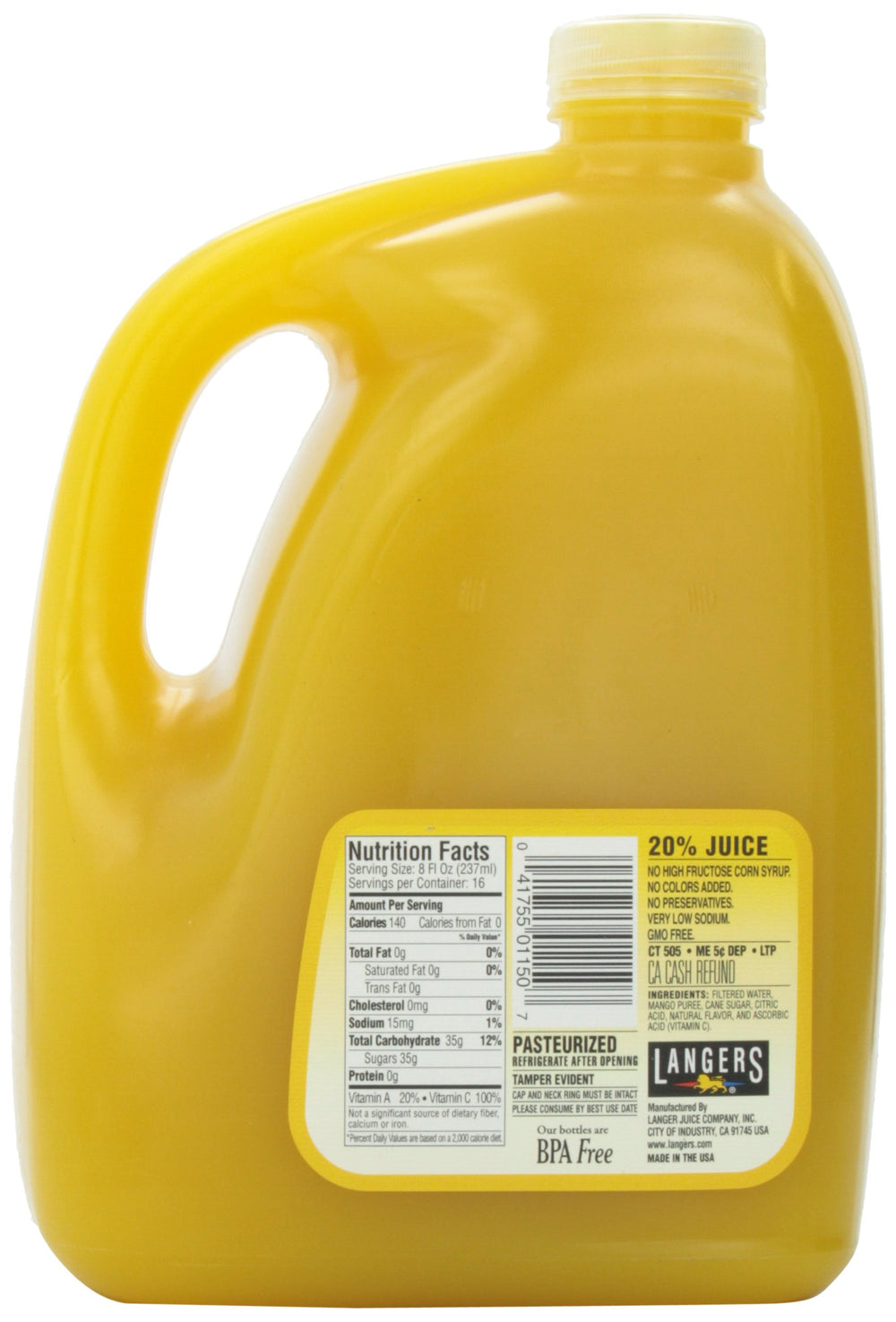 Pouring Langers Mango Nectar into a glass for refreshment.