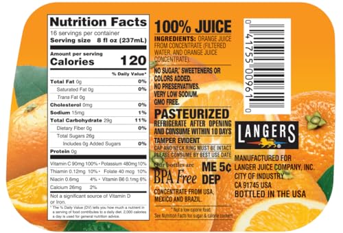 Langers 100% orange juice being poured into a glass for everyday hydration.