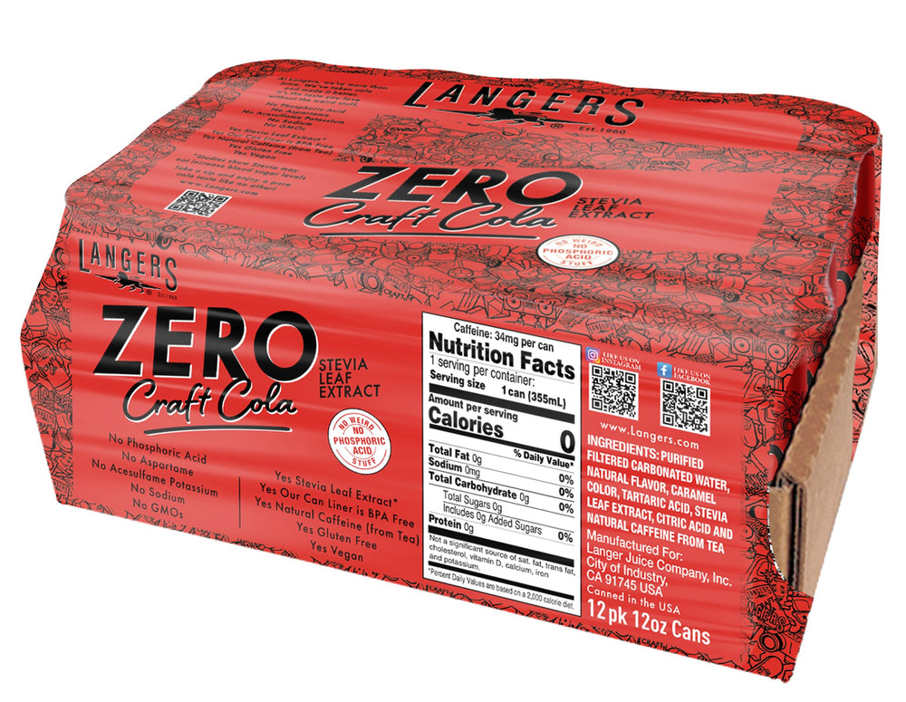 Langers Zero Craft Cola pour captures dark color and inviting foam for refreshing moments.