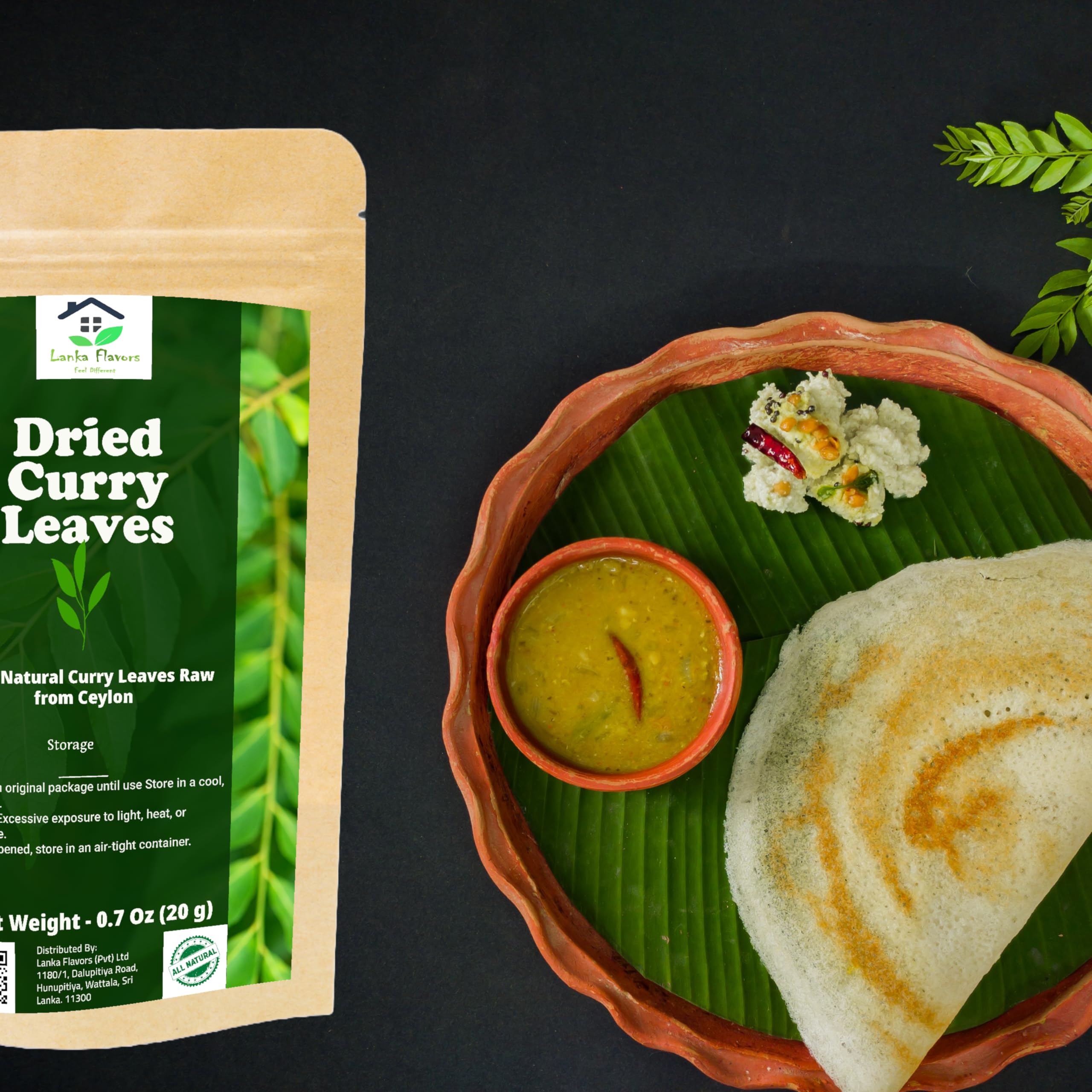 Dried curry leaves over a bowl of rice by Lanka Flavors, enhancing flavor.