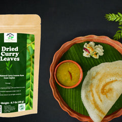 Dried curry leaves over a bowl of rice by Lanka Flavors, enhancing flavor.