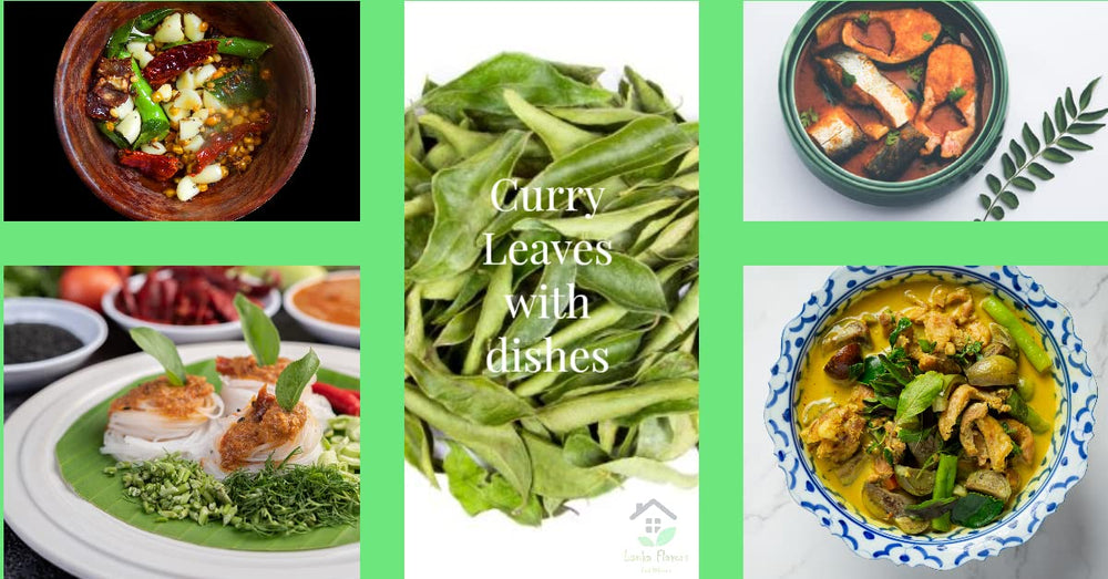 Dried curry leaves in a pot by Lanka Flavors delivering aromatic notes.