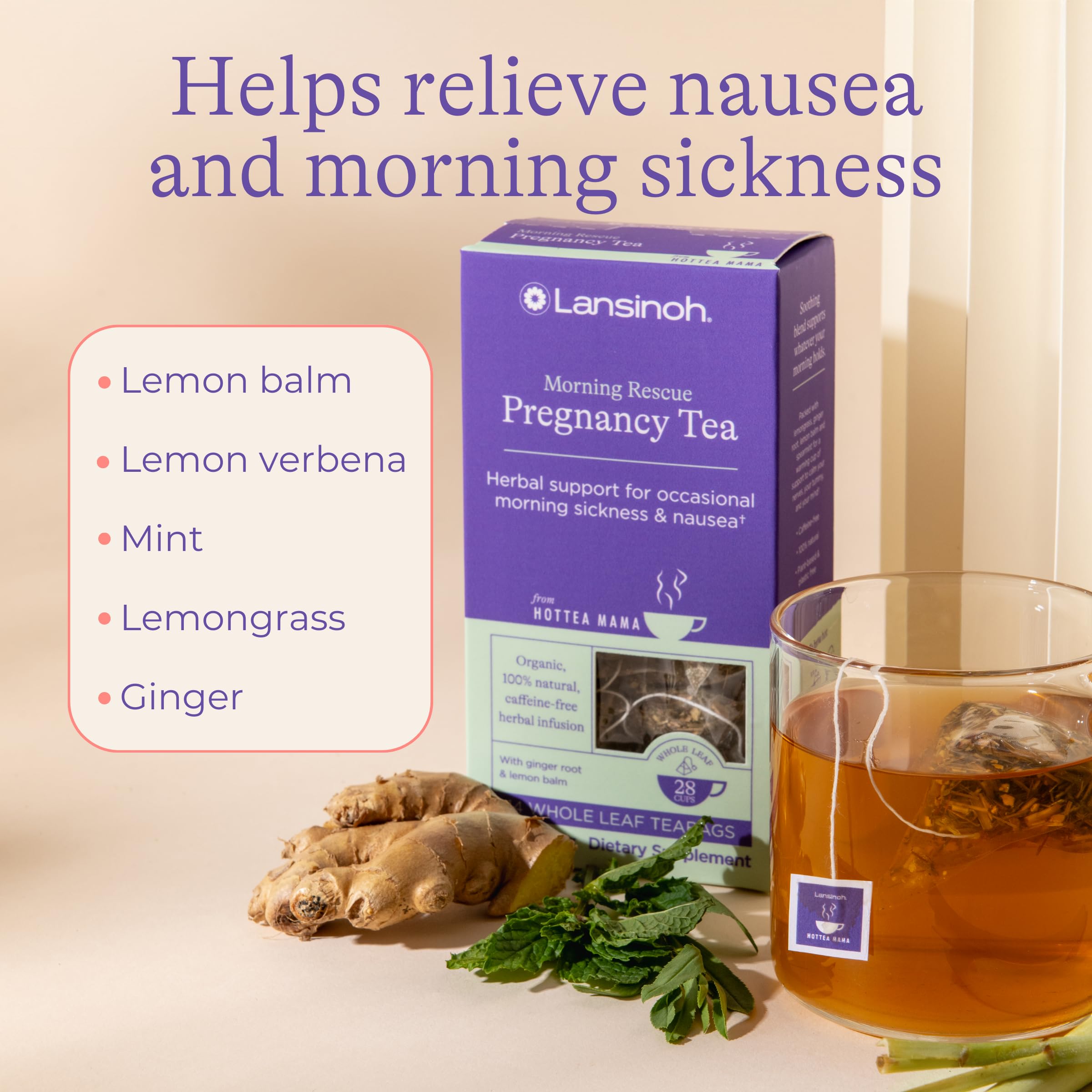 Lansinoh HotTea Mama Morning Rescue lemon verbena leaves with refreshing aroma