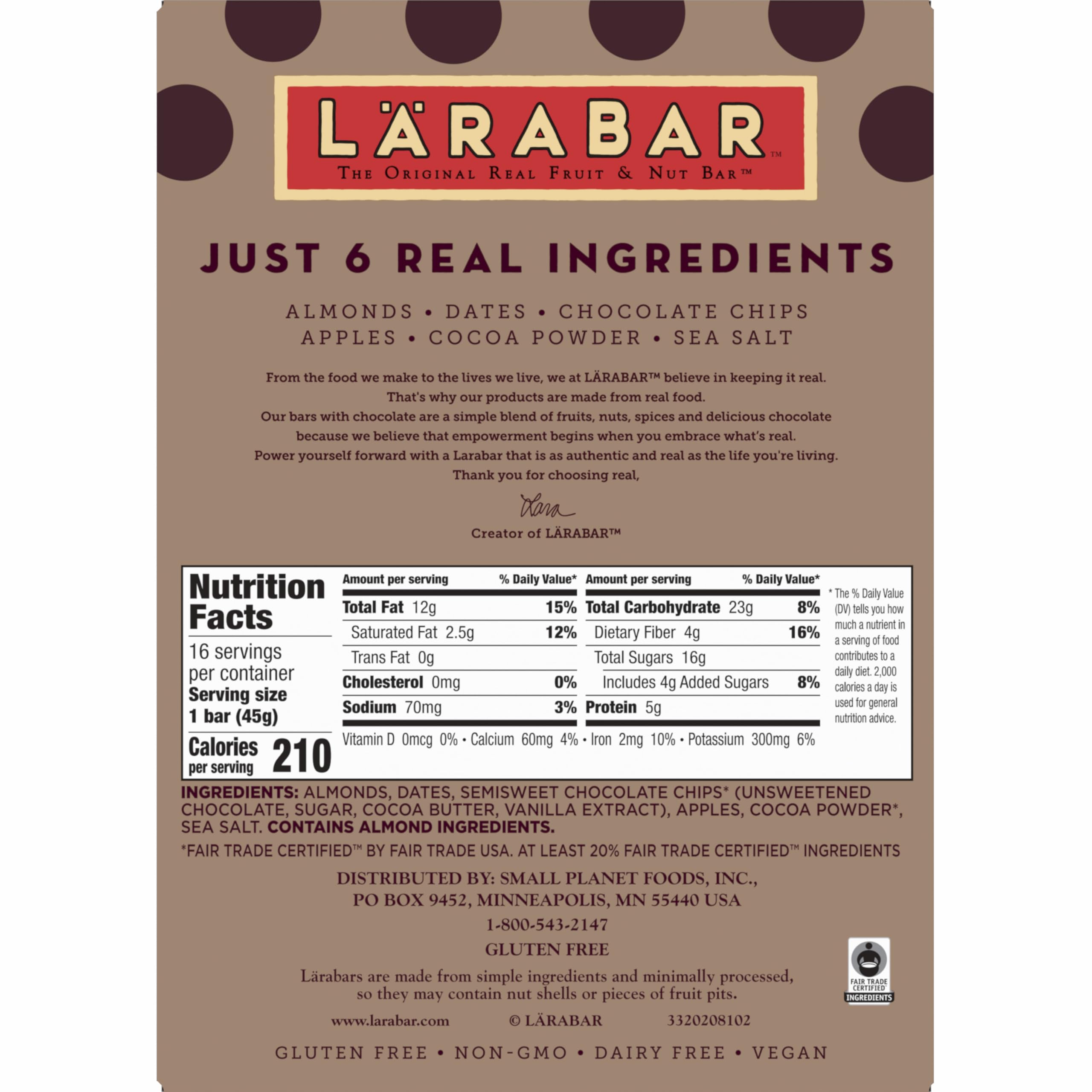 LÄRABAR almond butter chocolate chip serves as a good source of fiber.