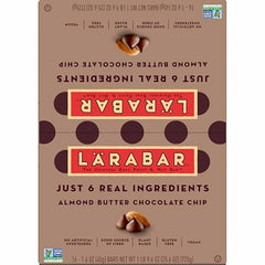 LÄRABAR almond butter chocolate chip on breakfast setup with fruit and oats.