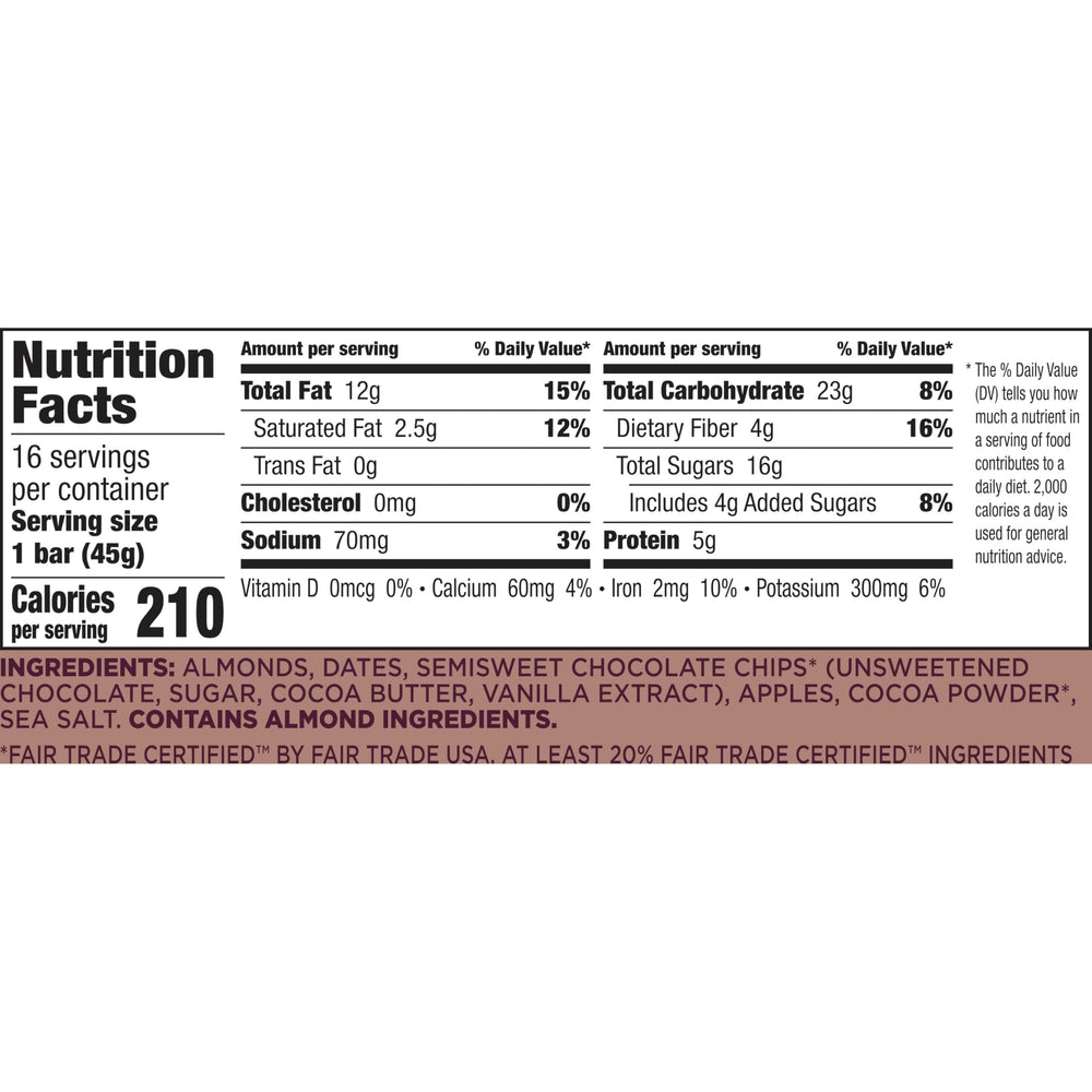 LÄRABAR almond butter chocolate chip close-up reveals chewy texture and natural sweetness.