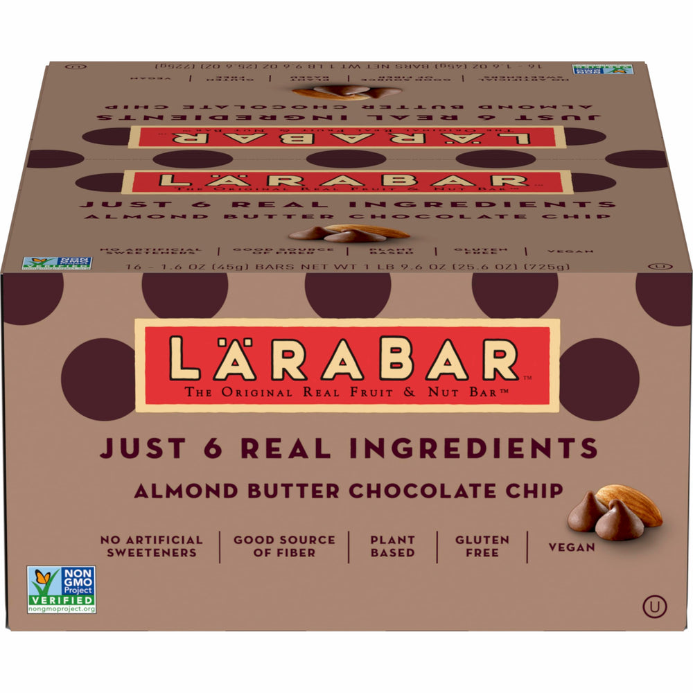 LÄRABAR almond butter chocolate chip snack on the go during a hike.