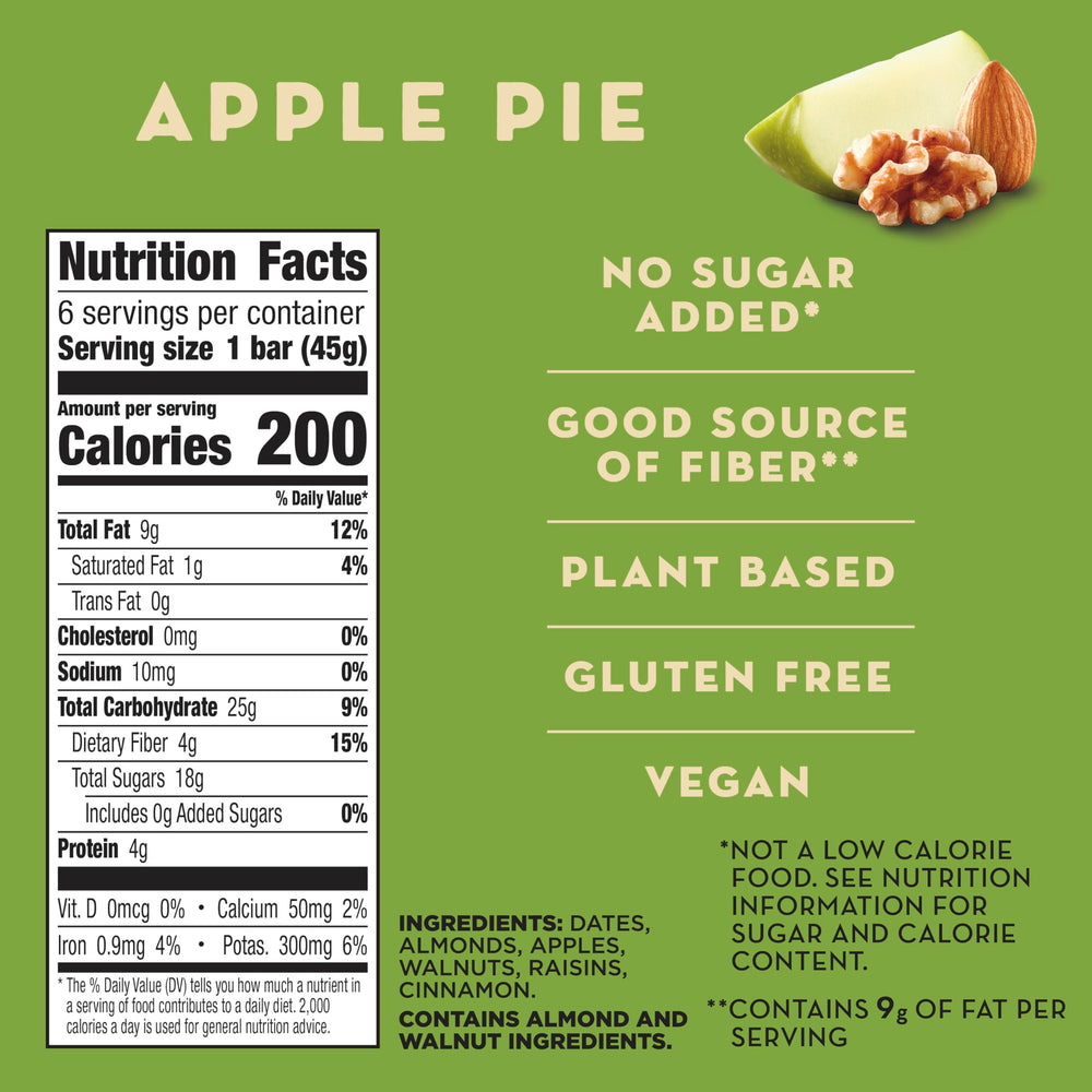 LÄRABAR Apple Pie bar close-up highlighting chewy fruit and nut texture for a flavor boost.