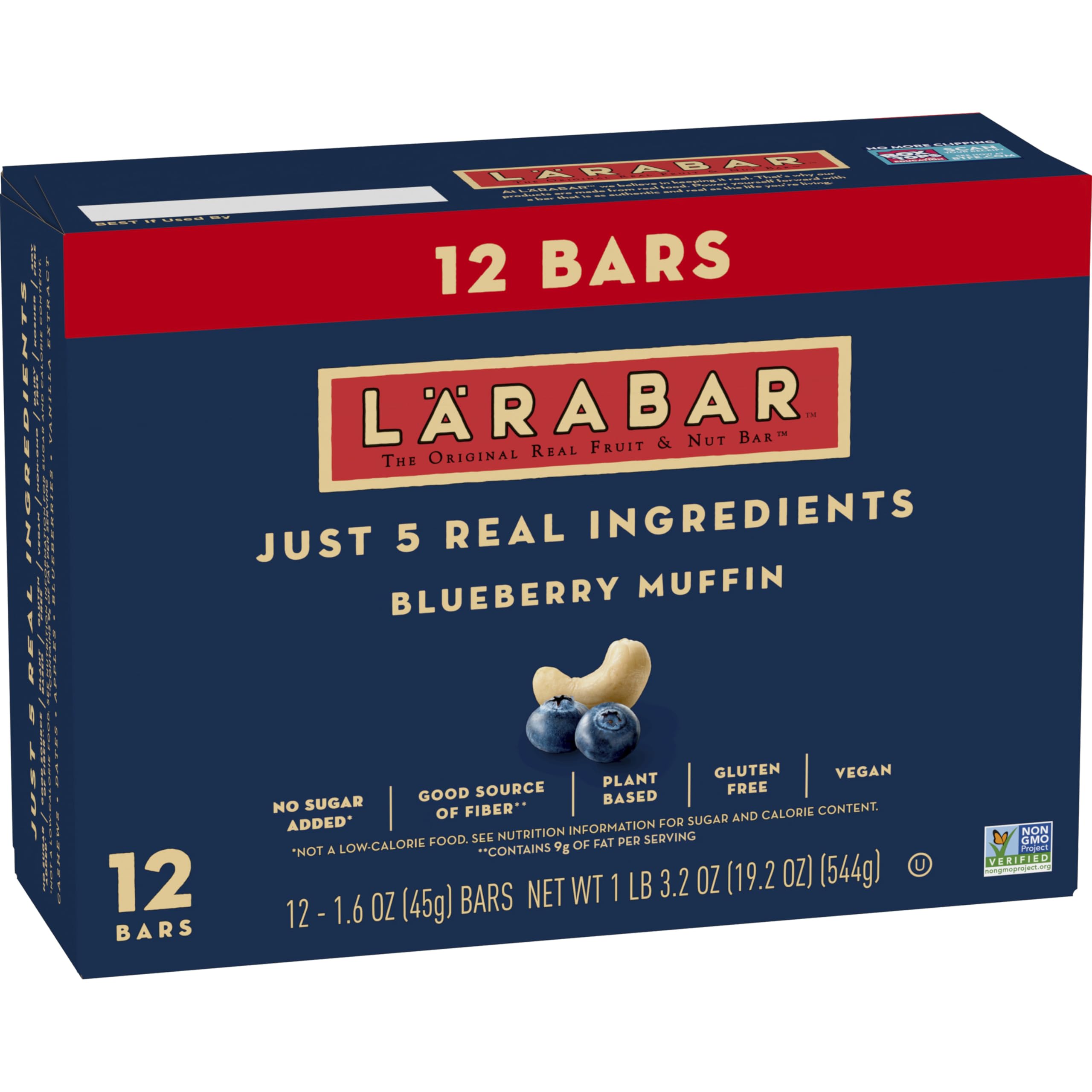 LÄRABAR Blueberry Muffin bar close-up of five simple ingredients.