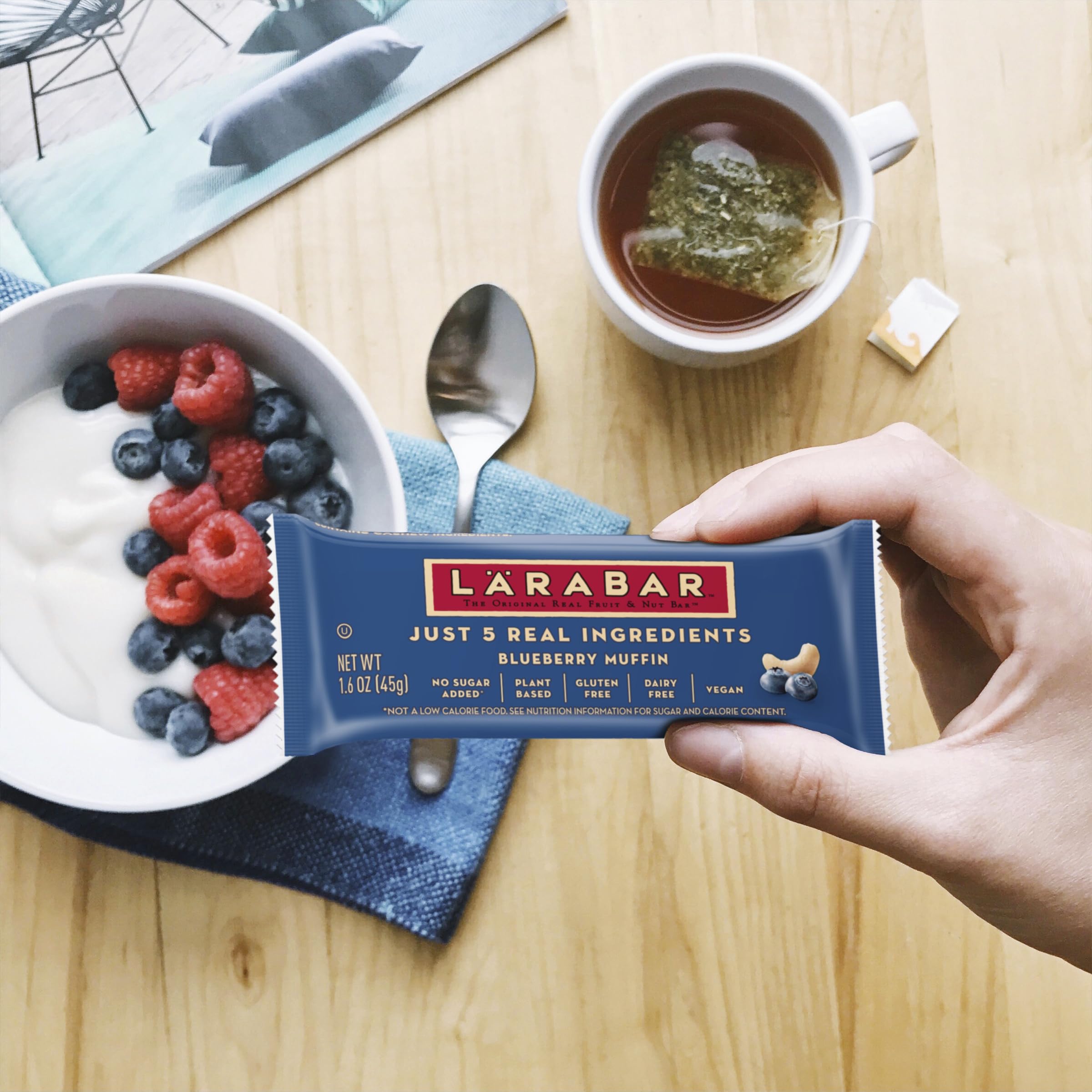 LÄRABAR Blueberry Muffin bar in lunchbox for on-the-go snacking.