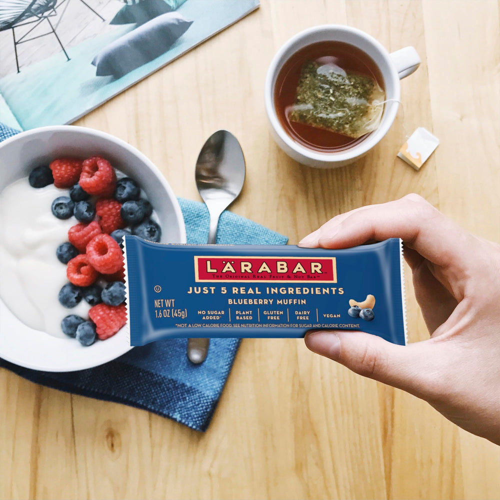 LÄRABAR Blueberry Muffin bar in lunchbox for on-the-go snacking.