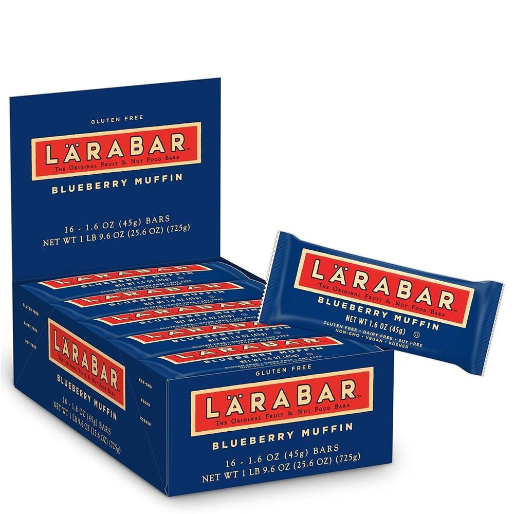 LÄRABAR Blueberry Muffin bars ingredients showcase real fruit and nuts for a satisfying snack.