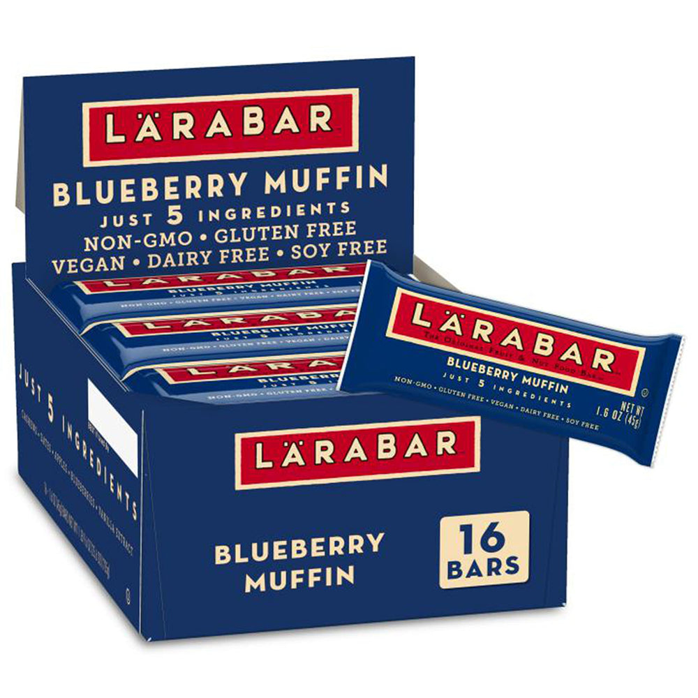 LÄRABAR Blueberry Muffin bars on the go for a quick, plant-based snack.