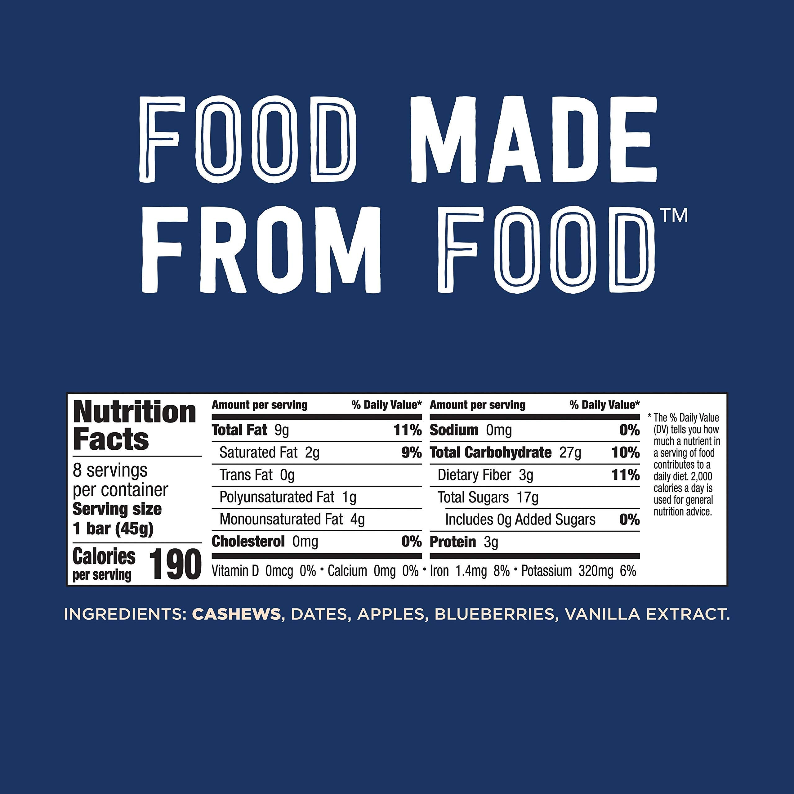 LÄRABAR Blueberry Muffin packaging highlighting gluten-free, vegan bars for grab-and-go convenience.